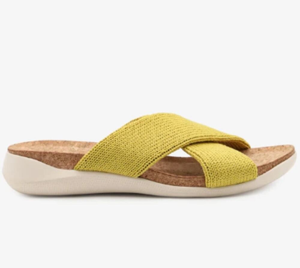 Arcopedico Pantanal Knit Mustard Yellow Sandal Nylon Cork Comfort 38 US7-7.5 NIB